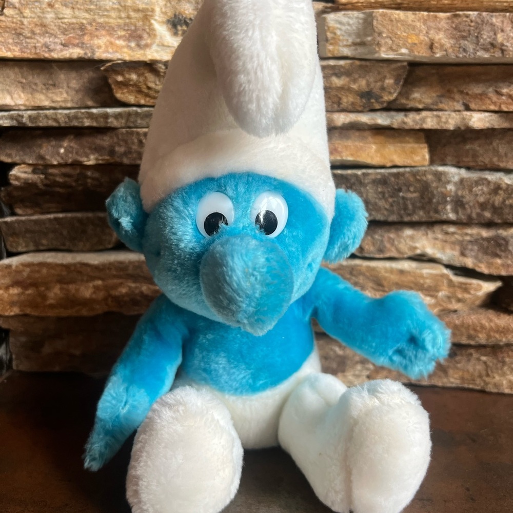 Blue Smurf Plush with White Hat and Pants
